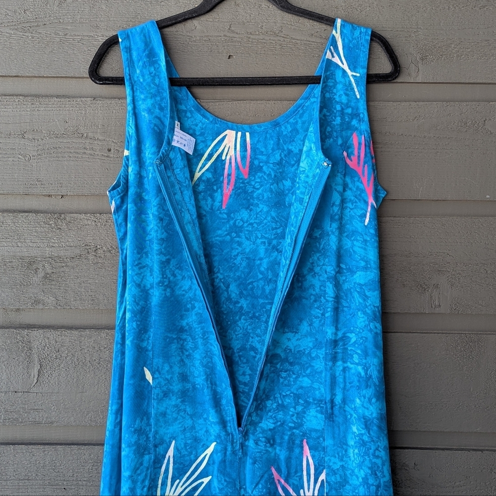 Bali Batiks ResortWear Tie Dye Aqua Blue Maxi Tank Dress Sexy Slits Size Medium - Picture 5 of 8